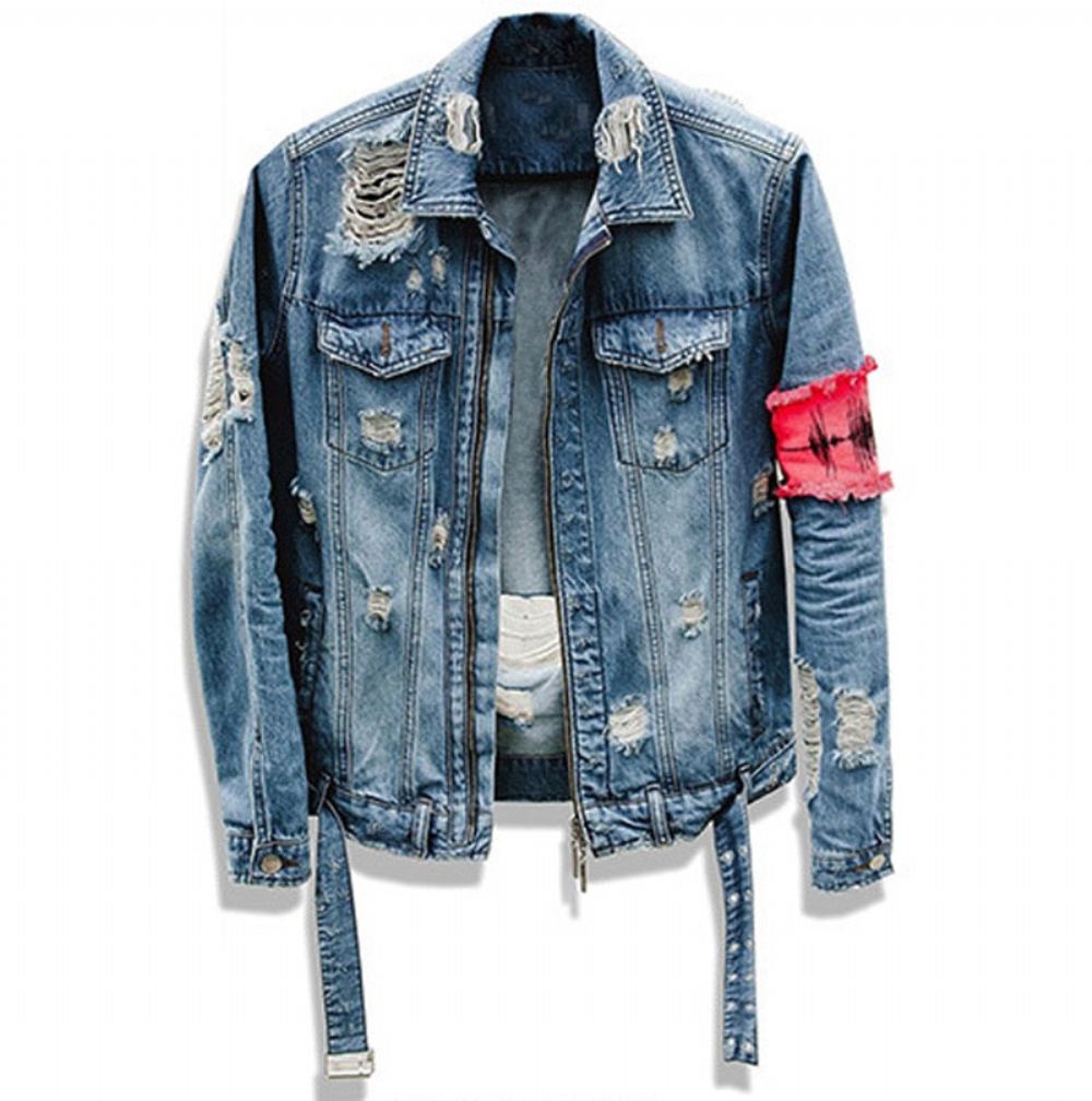 Farkkutakit Miesten Revitty Nauha Distressed Denim Takki