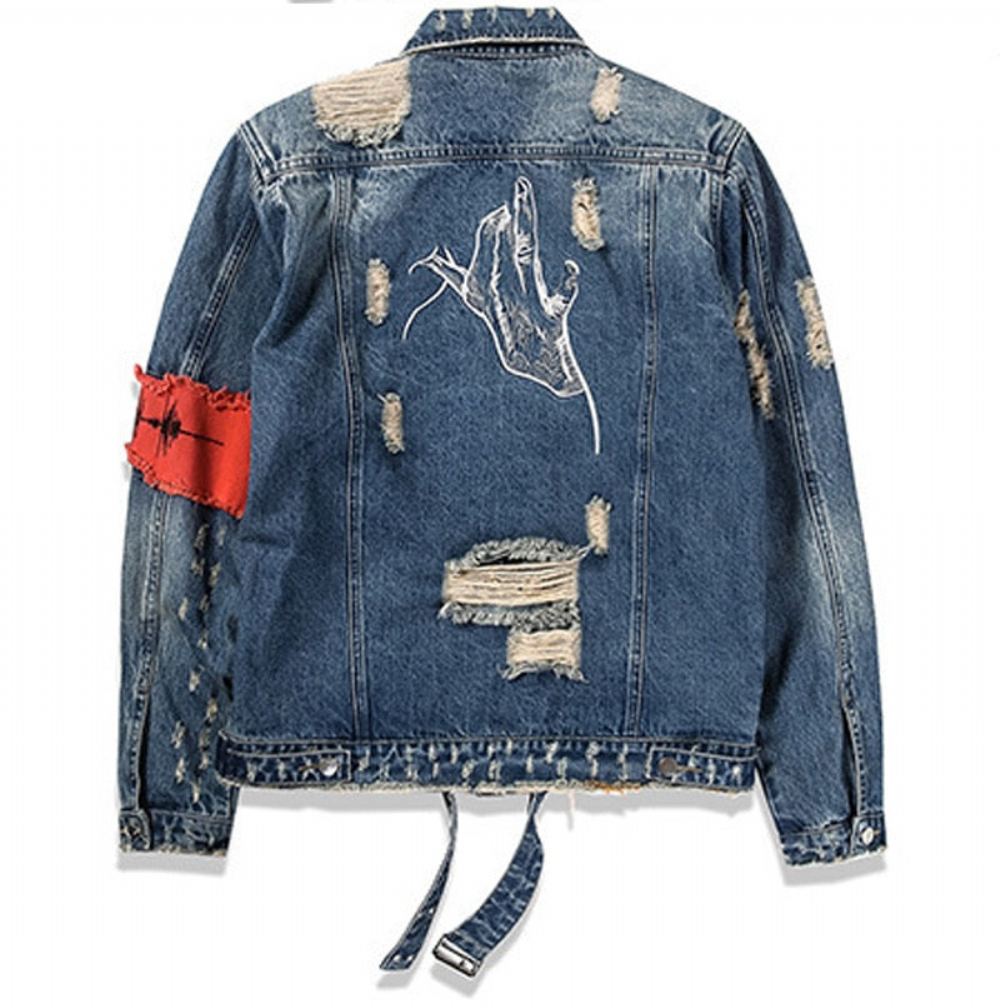 Farkkutakit Miesten Revitty Nauha Distressed Denim Takki