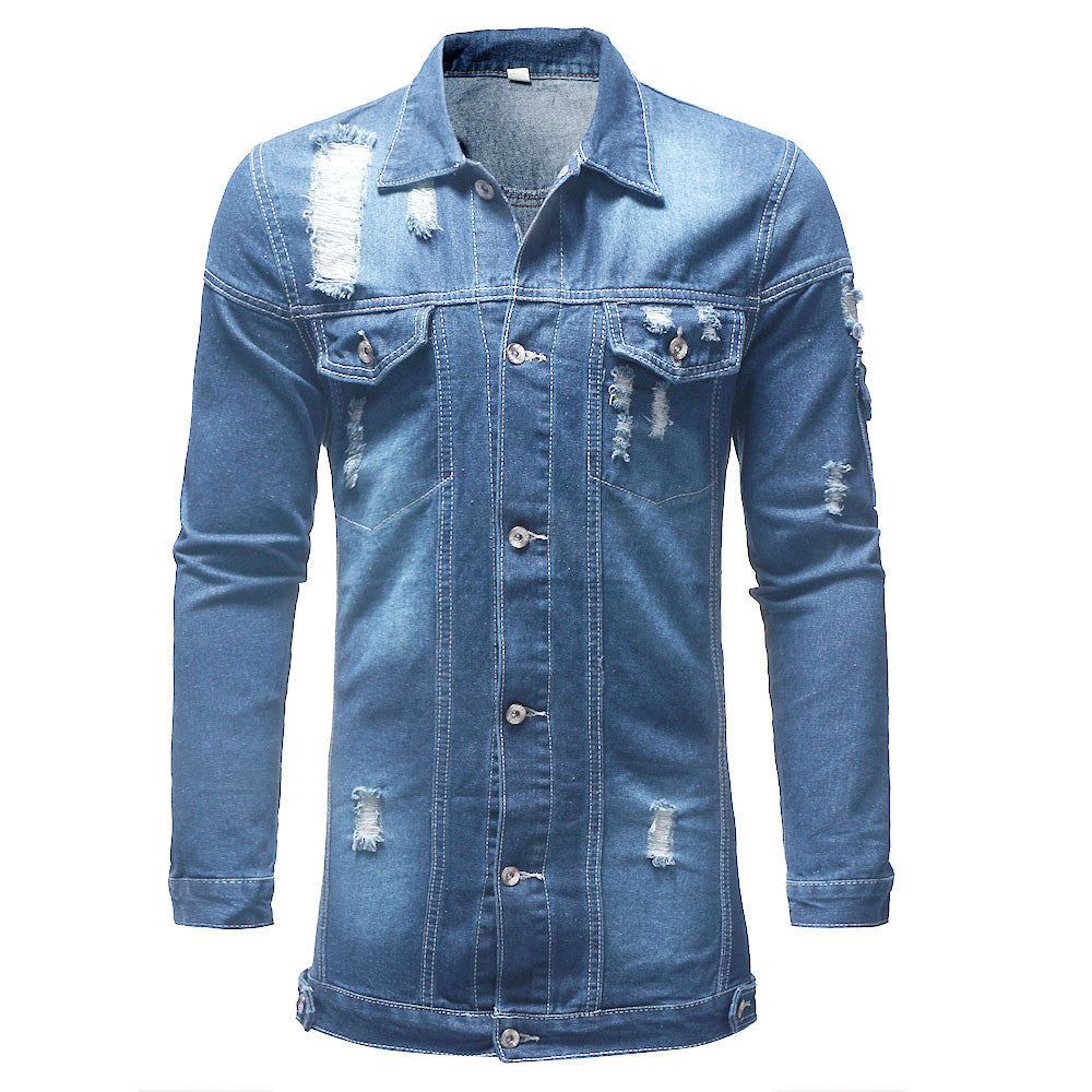Farkkutakit Miesten Tyyli Distressed Denim Street Pitkä Takki