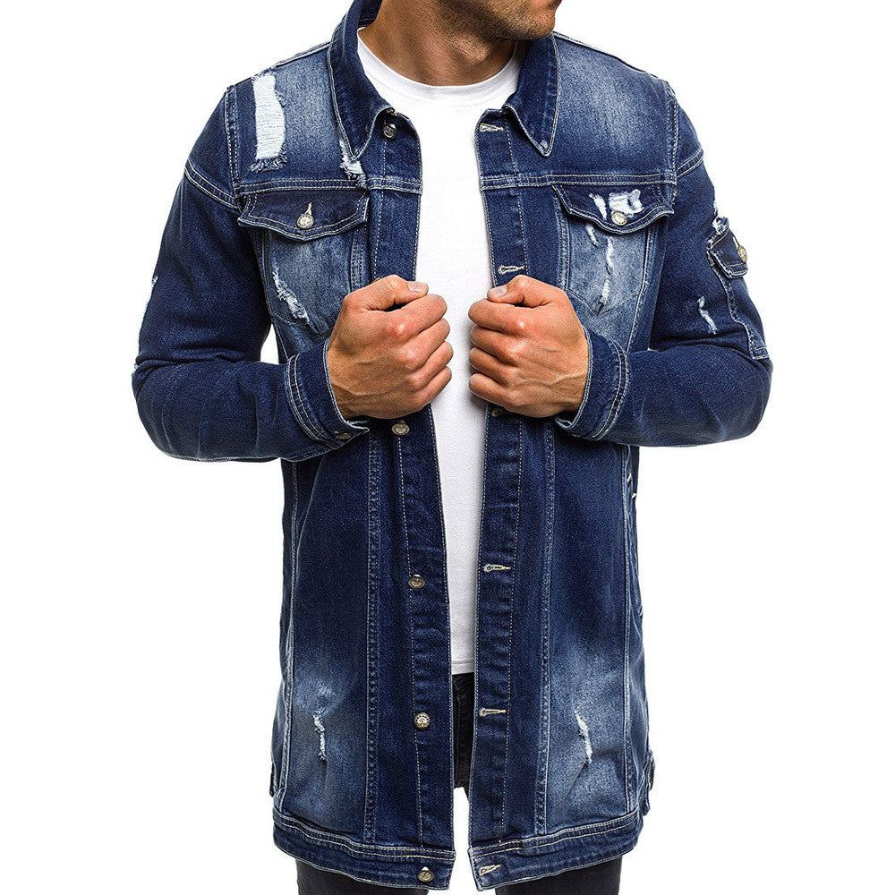 Farkkutakit Miesten Tyyli Distressed Denim Street Pitkä Takki