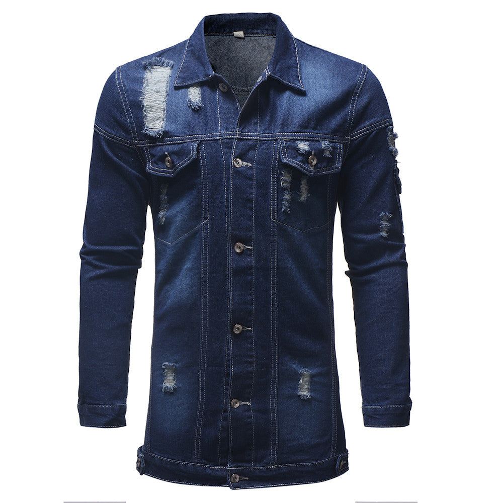 Farkkutakit Miesten Tyyli Distressed Denim Street Pitkä Takki