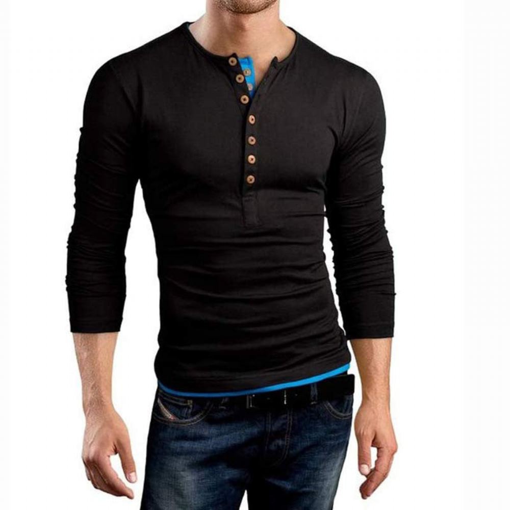 Miesten Paidat Double V-kaula Henley T-paita