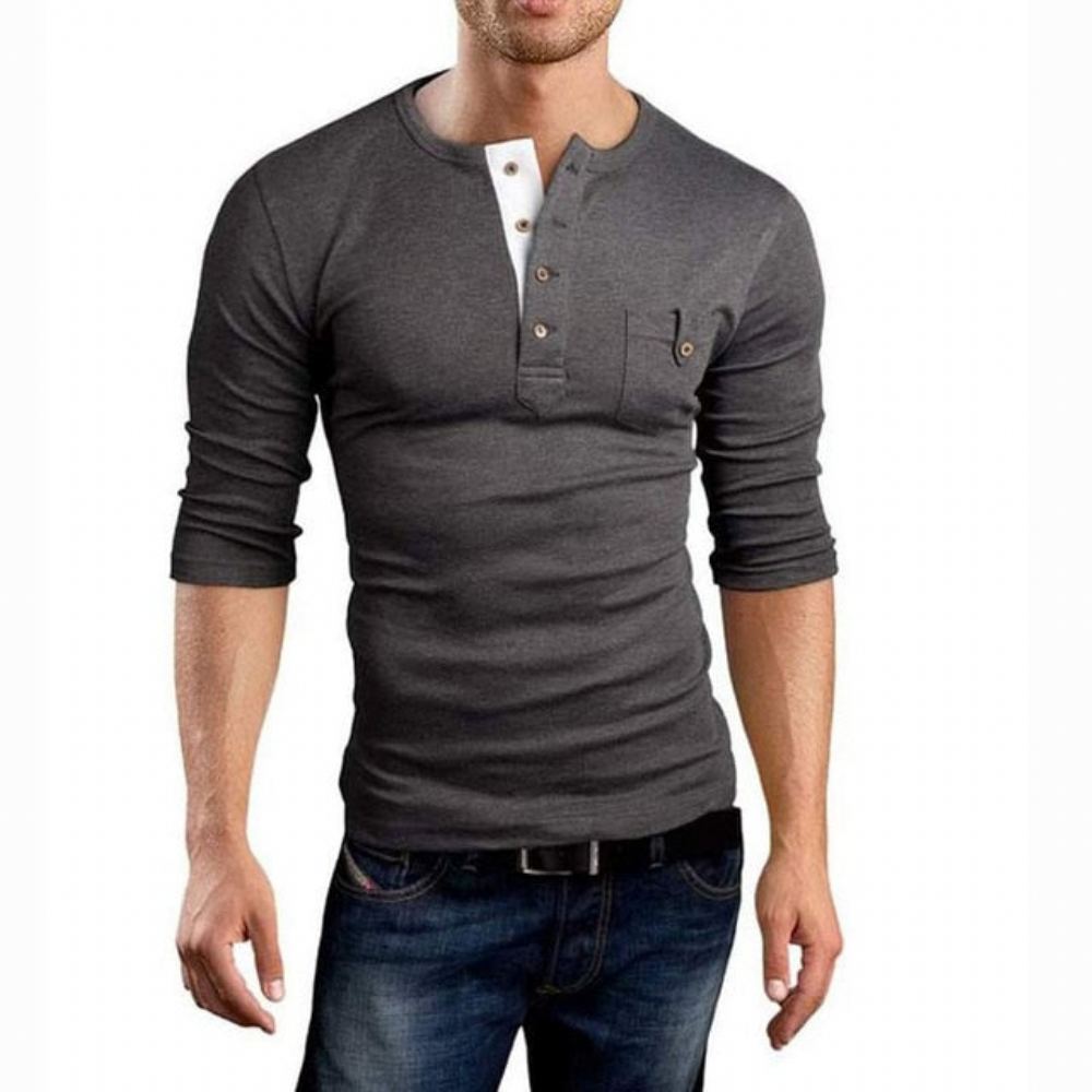 Miesten Paidat Double V-kaula Henley T-paita
