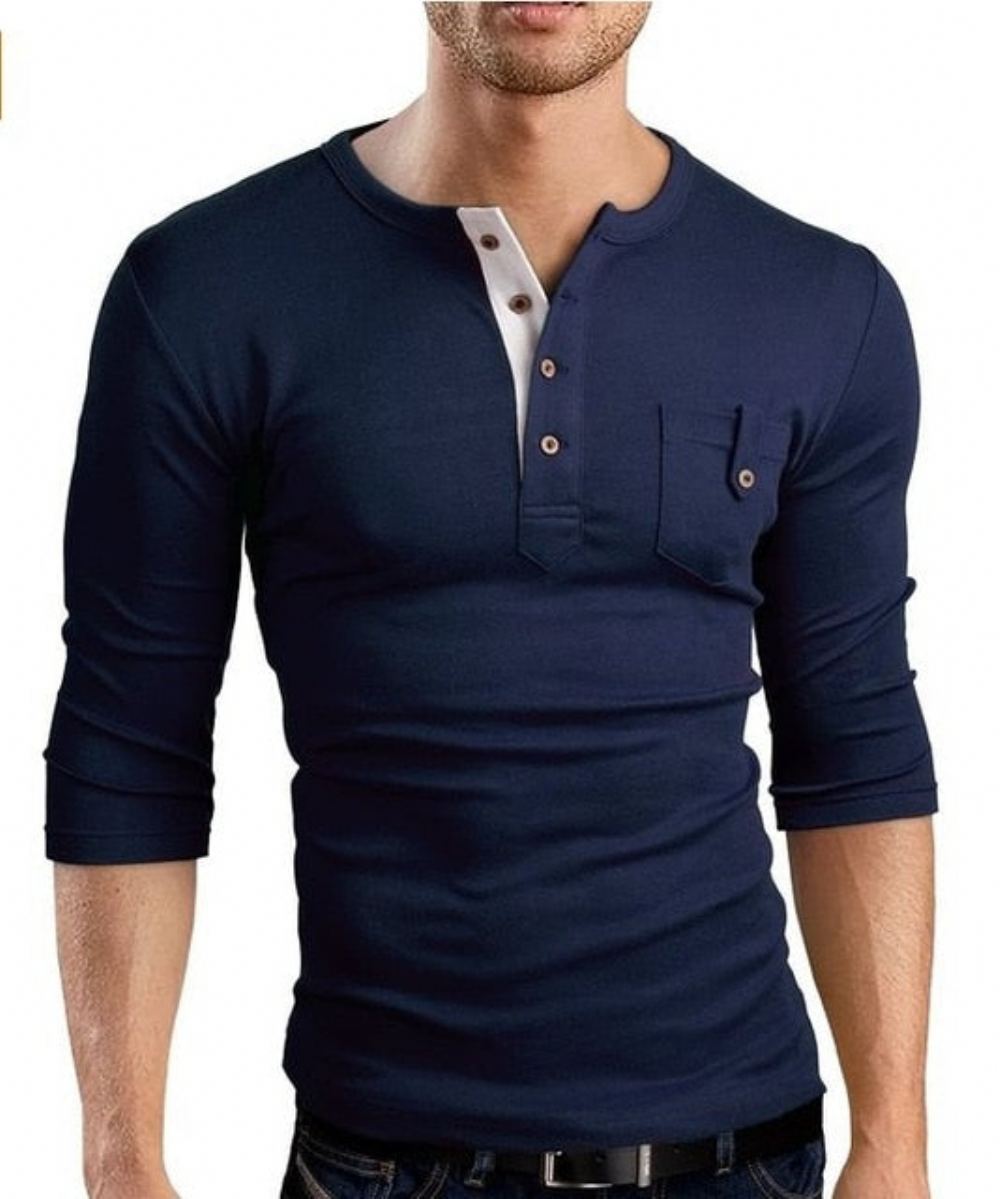 Miesten Paidat Double V-kaula Henley T-paita
