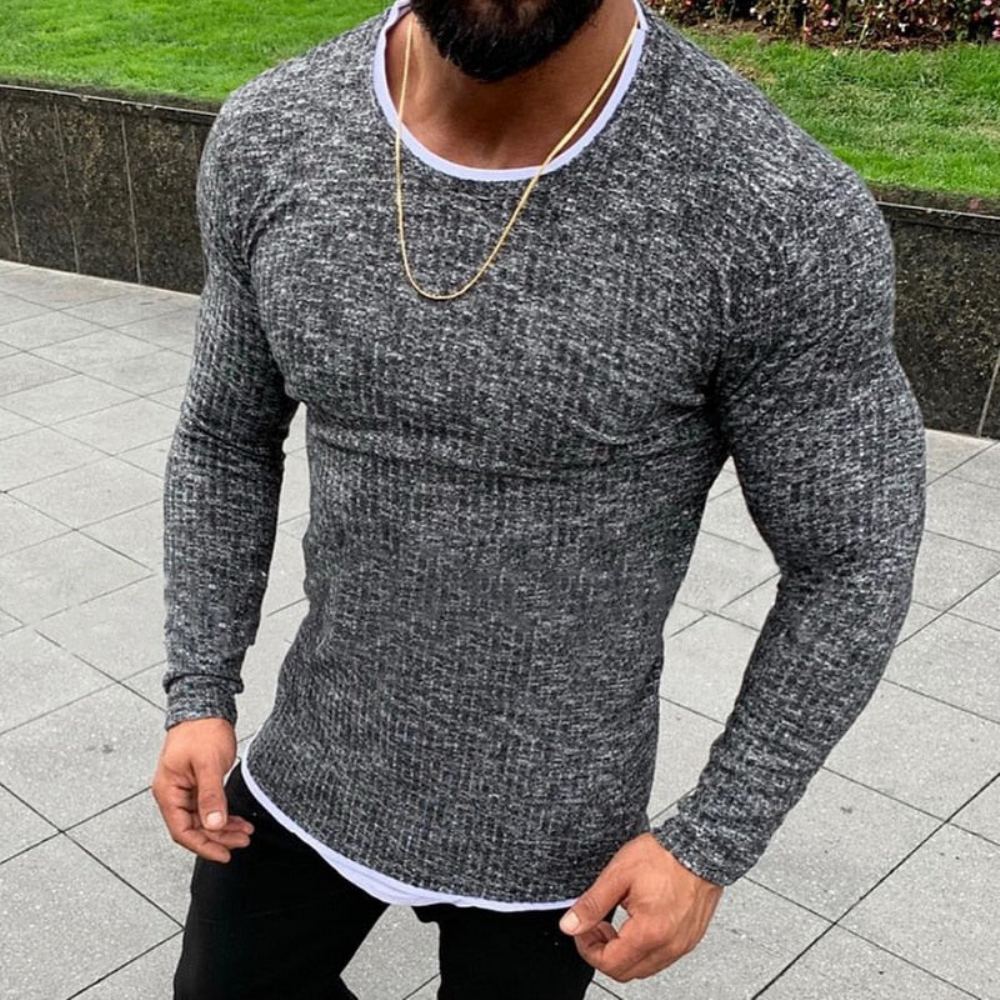 Kevyt Crew Neck Neulepusero Villapaidat Miesten