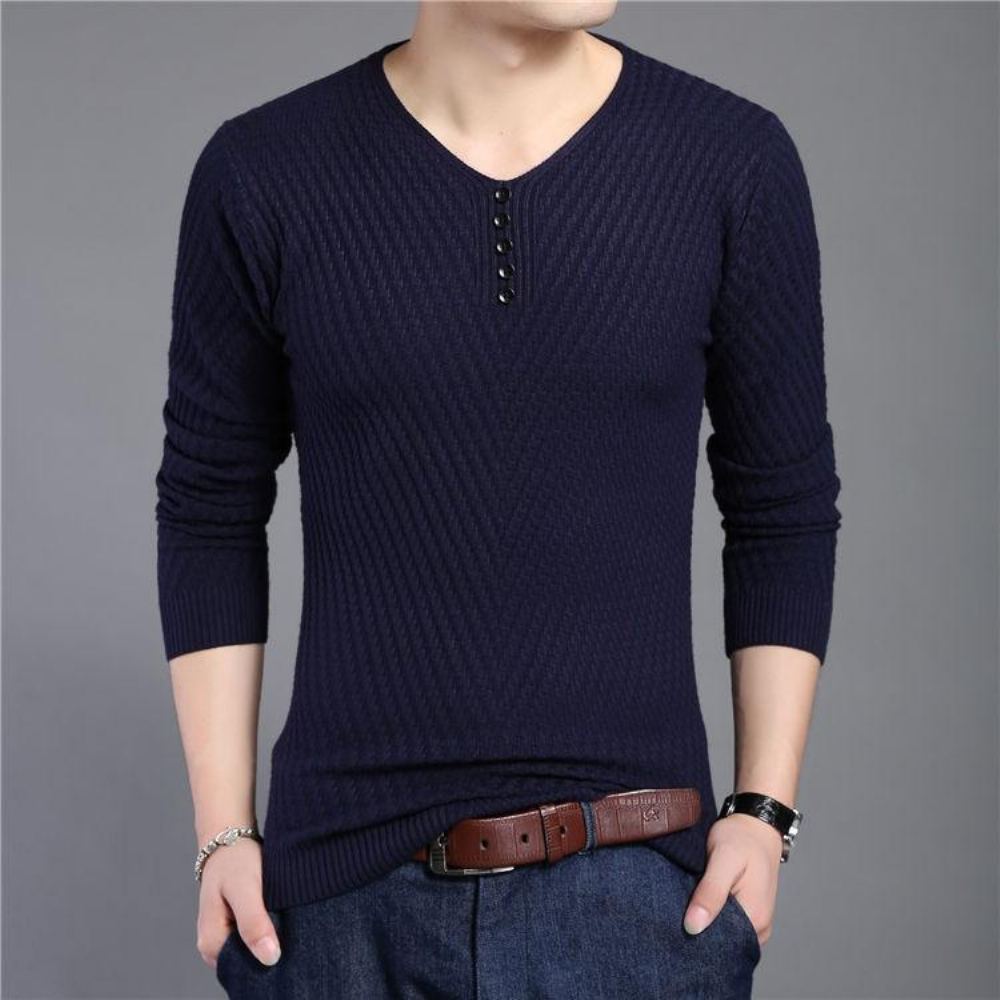 Kiinteä V-kaula Slim Fit Neulepusero Villapaidat Miesten