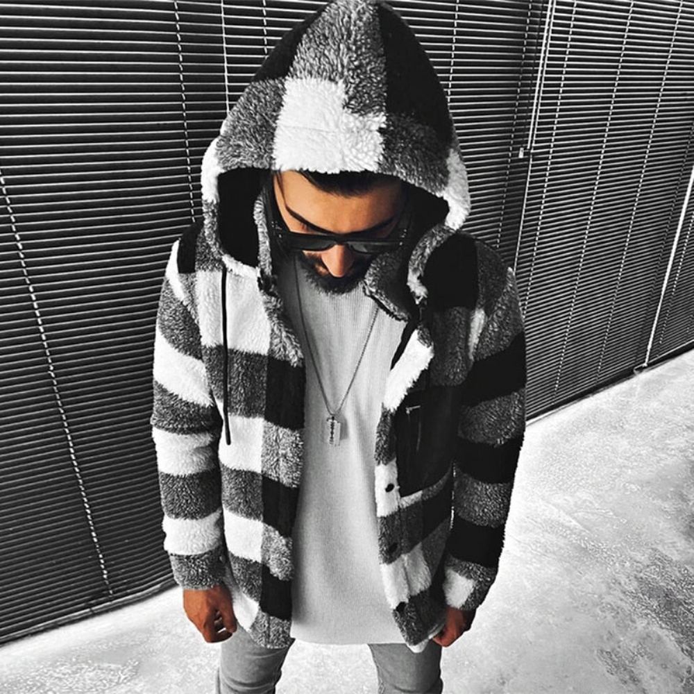 Spring Fashion Plaid Fleece Lämmin Villatakki Villapaidat Miesten