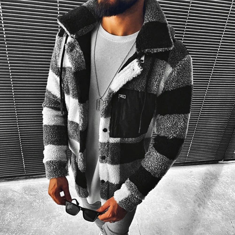 Spring Fashion Plaid Fleece Lämmin Villatakki Villapaidat Miesten