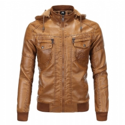 Nahkatakit Miesten Ylellinen Pu-nahkainen Fleece-takki