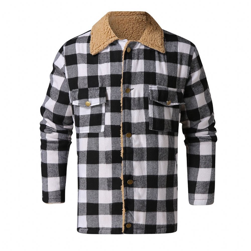 Miesten Takit Muoti Winter Plaid Musta Valkoinen Takki