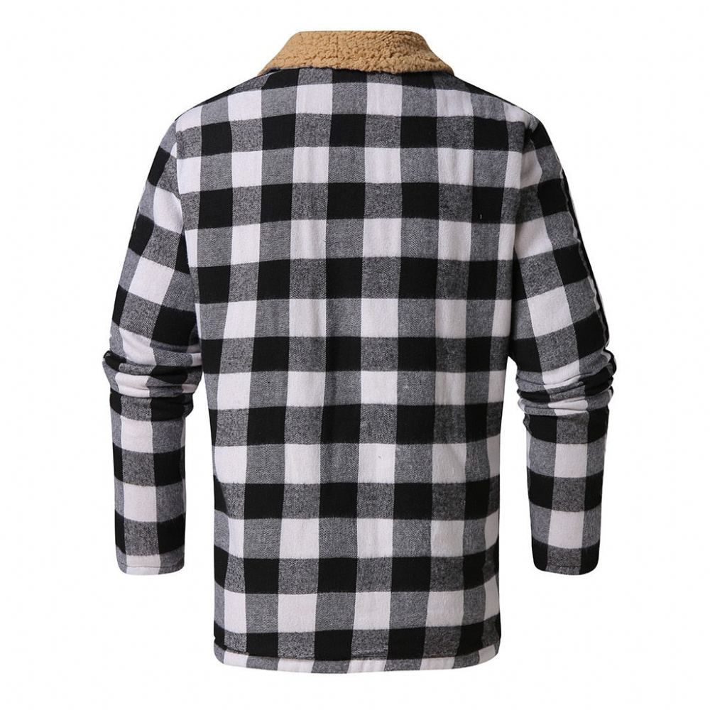 Miesten Takit Muoti Winter Plaid Musta Valkoinen Takki