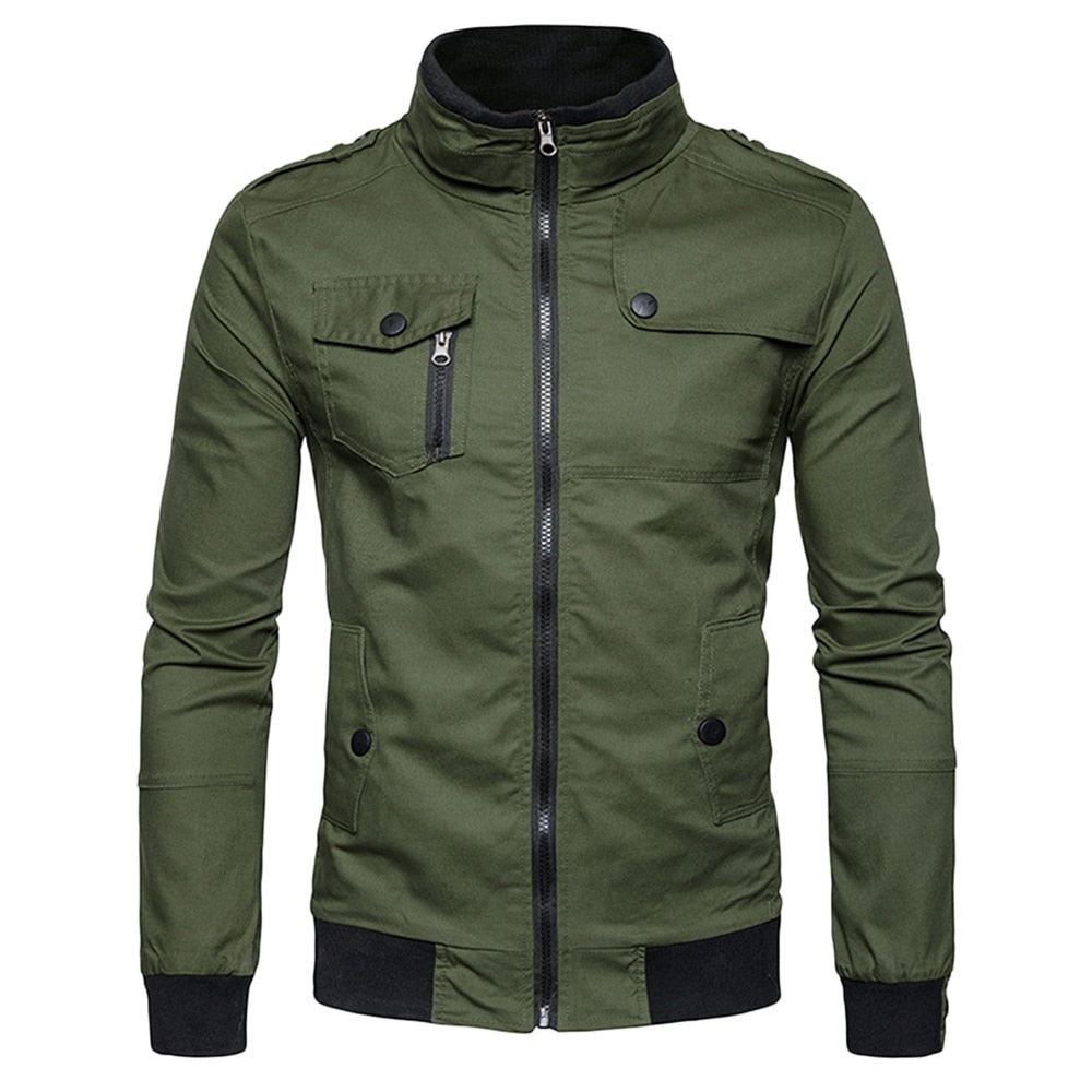 Takit Miesten Epaulet Design Taskut Vetoketjullinen Takki