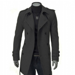 Takit Miesten Faux Wool Trench Business Pitkä Takki