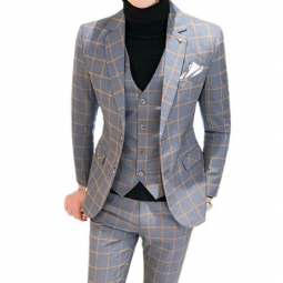 Miesten Puvut Ylellinen Business Formal Plaid Slim Fit Puku