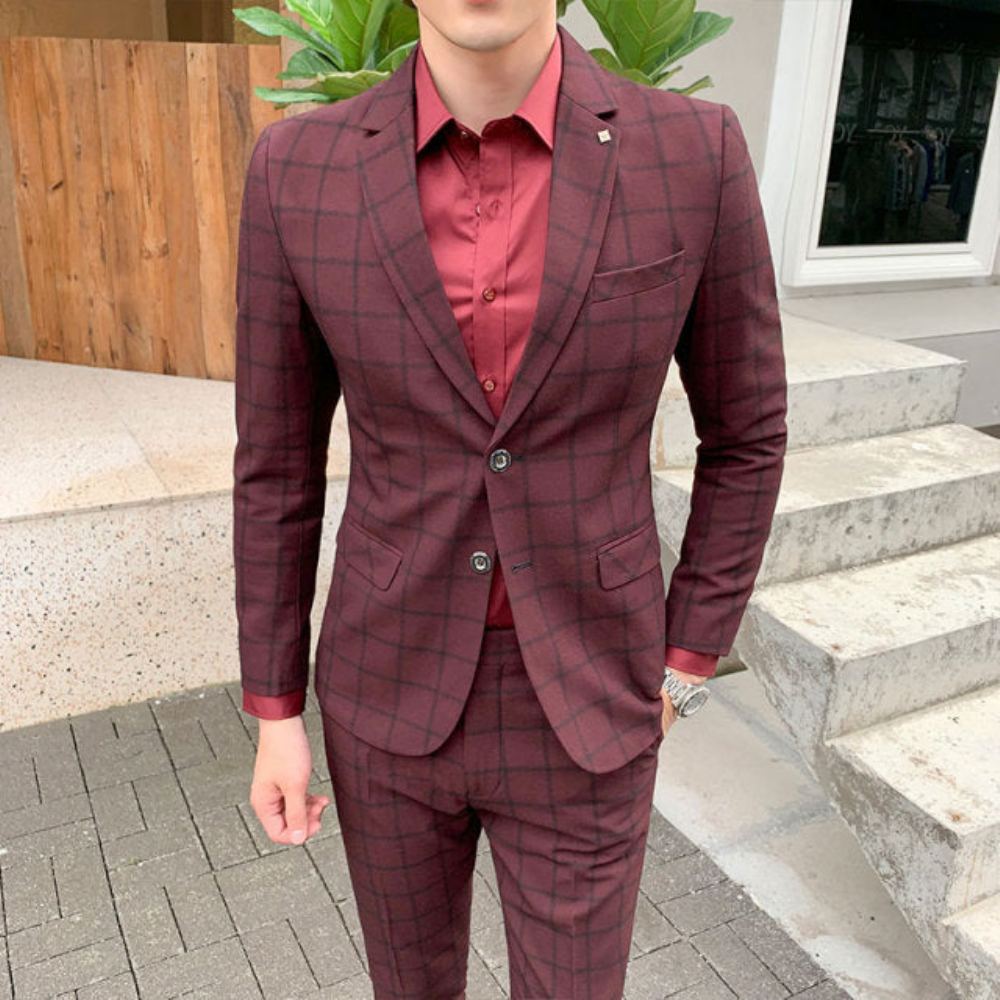 Miesten Puvut Ylellinen Business Formal Plaid Slim Fit Puku