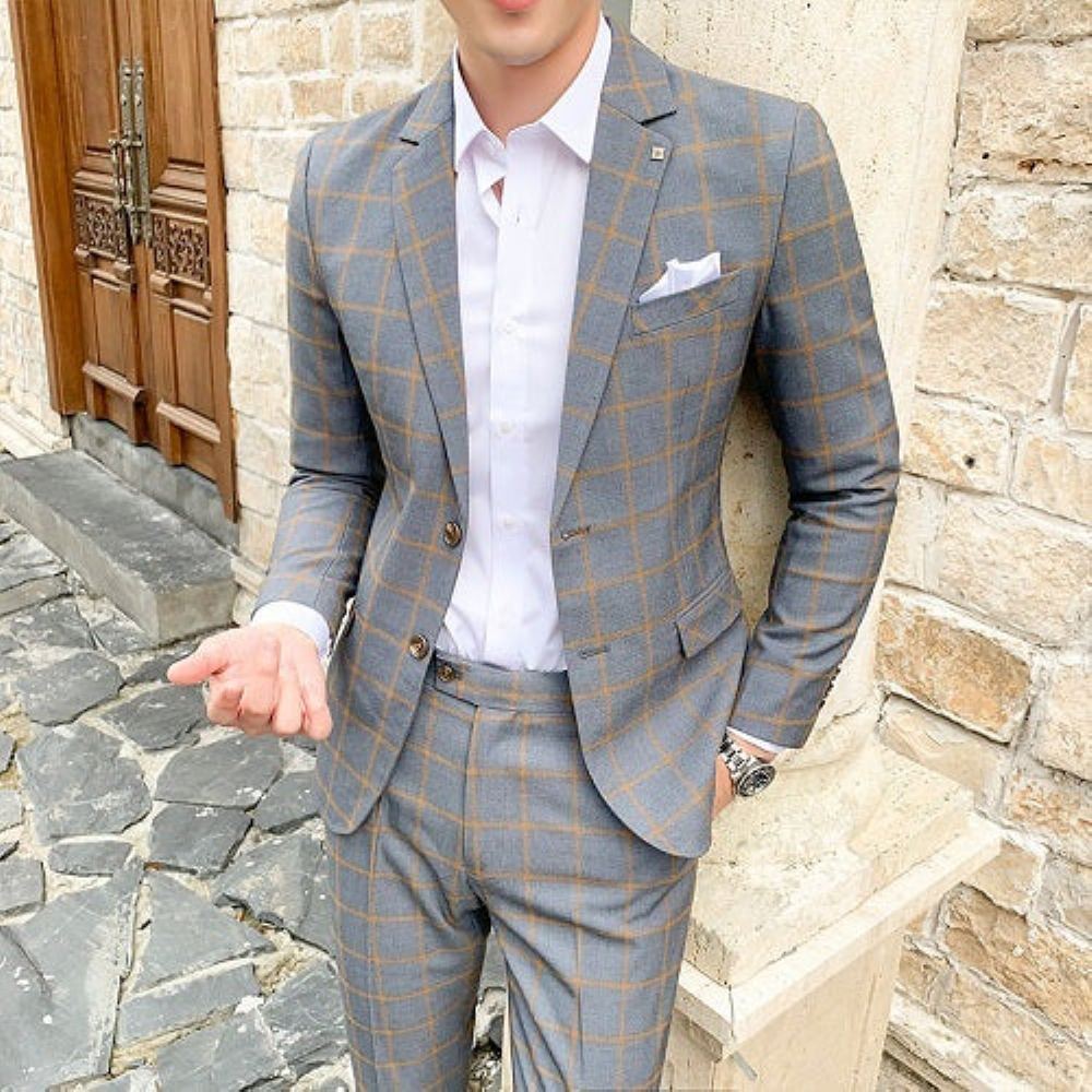 Miesten Puvut Ylellinen Business Formal Plaid Slim Fit Puku
