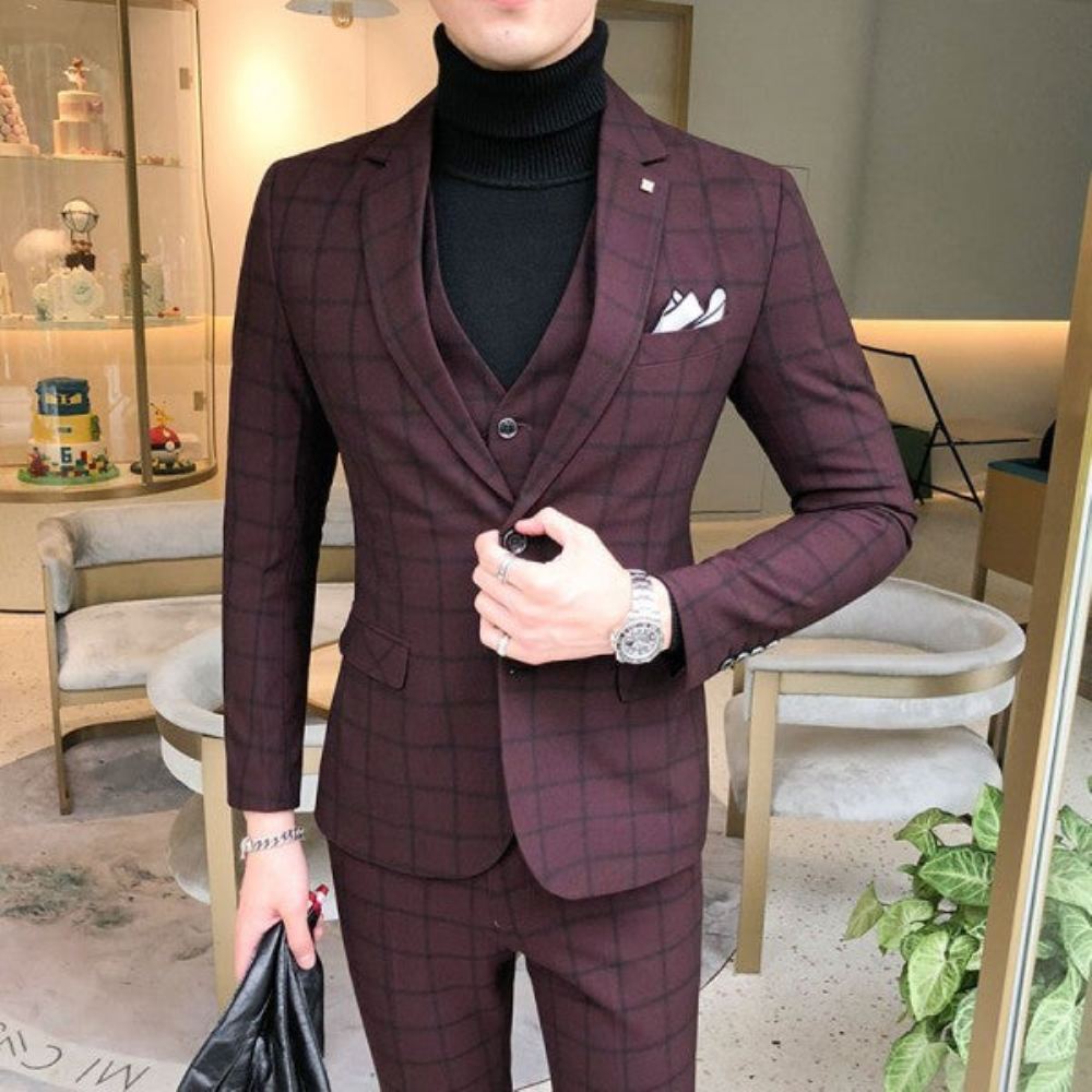 Miesten Puvut Ylellinen Business Formal Plaid Slim Fit Puku