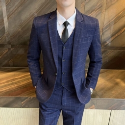 Puvut Miesten Business Casual Ruudullinen Huippuluokan 3-osainen Englantilainen Puku