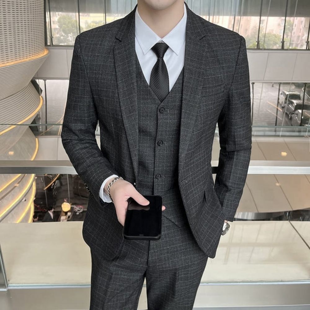Puvut Miesten Business Casual Ruudullinen Huippuluokan 3-osainen Englantilainen Puku