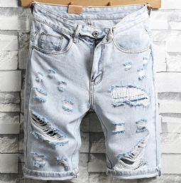 Miesten Shortsit British Style Holes Polvipituiset Farkut Lyhyet