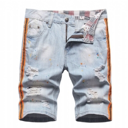 Miesten Shortsit Neon Side Stripe Maalattu Reikiä Revitty Distressed Farkut Lyhyt