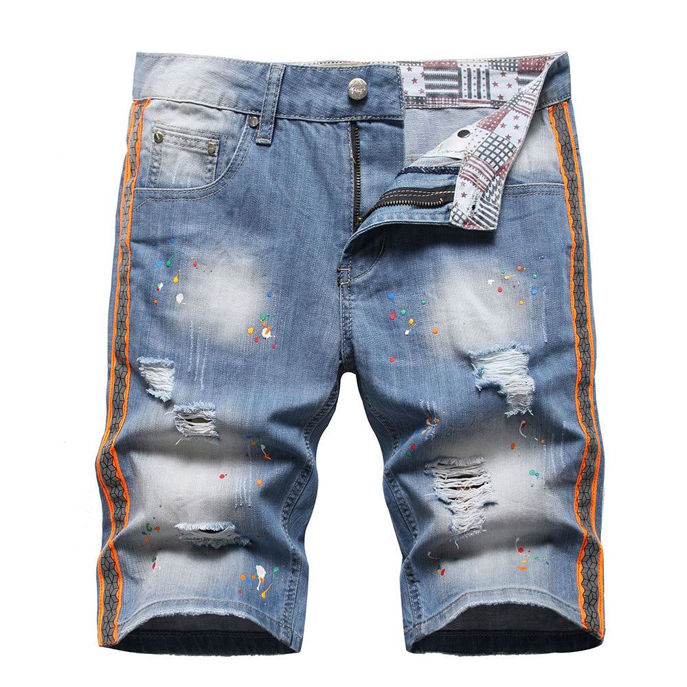 Miesten Shortsit Neon Side Stripe Maalattu Reikiä Revitty Distressed Farkut Lyhyt