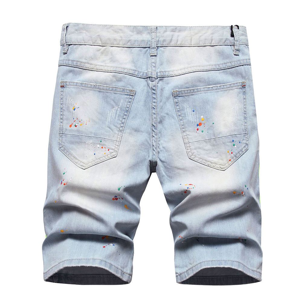 Miesten Shortsit Neon Side Stripe Maalattu Reikiä Revitty Distressed Farkut Lyhyt