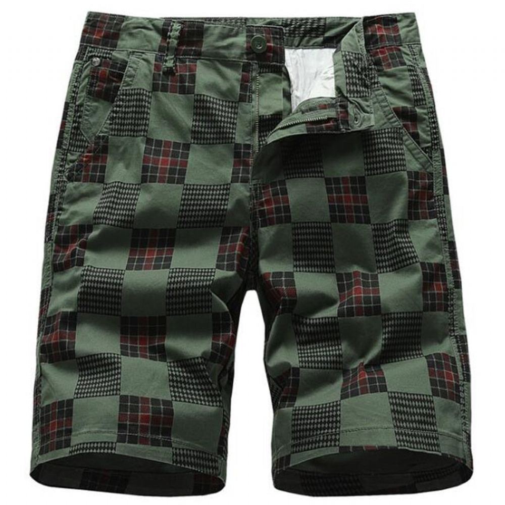 Miesten Shortsit Summer Bermuda Straight Plaid Vetoketju Lyhyt