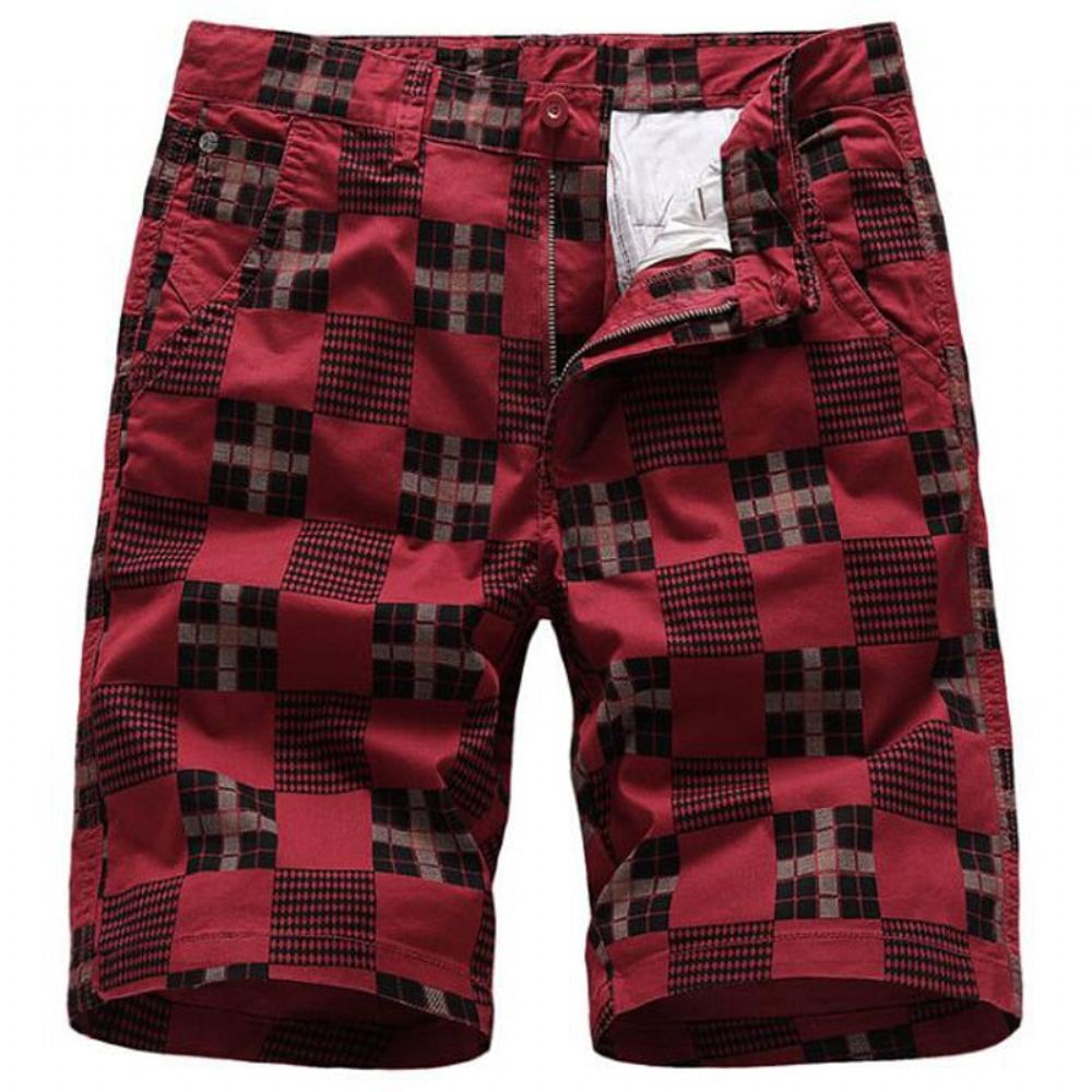 Miesten Shortsit Summer Bermuda Straight Plaid Vetoketju Lyhyt