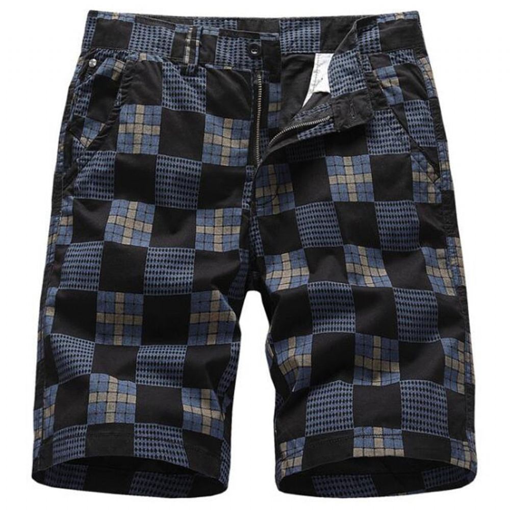 Miesten Shortsit Summer Bermuda Straight Plaid Vetoketju Lyhyt