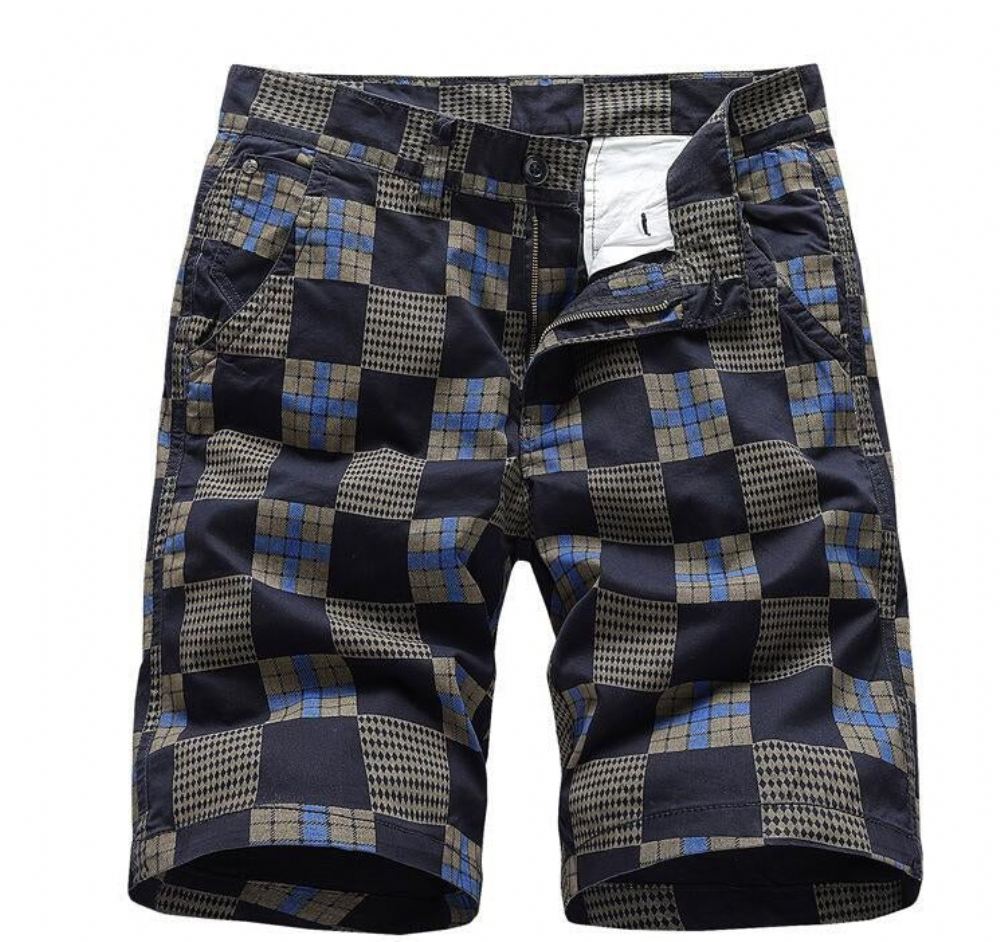 Miesten Shortsit Summer Bermuda Straight Plaid Vetoketju Lyhyt